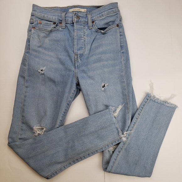 Levi’s Wedgie Icon Ripped Distressed Stretch Denim Skinny Jeans Size 26 - Picture 2 of 13